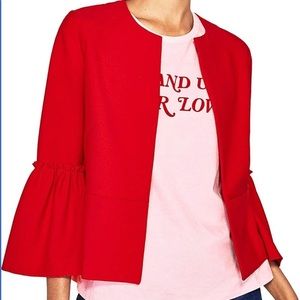 Zara Red Cropped Jacket, Size L, Red